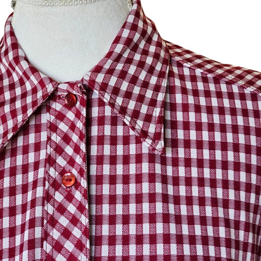 Vintage 70s Womens Shirt Dress Size 10 Gingham Plaid Button Down Casual‎ Red - Picture 3 of 10